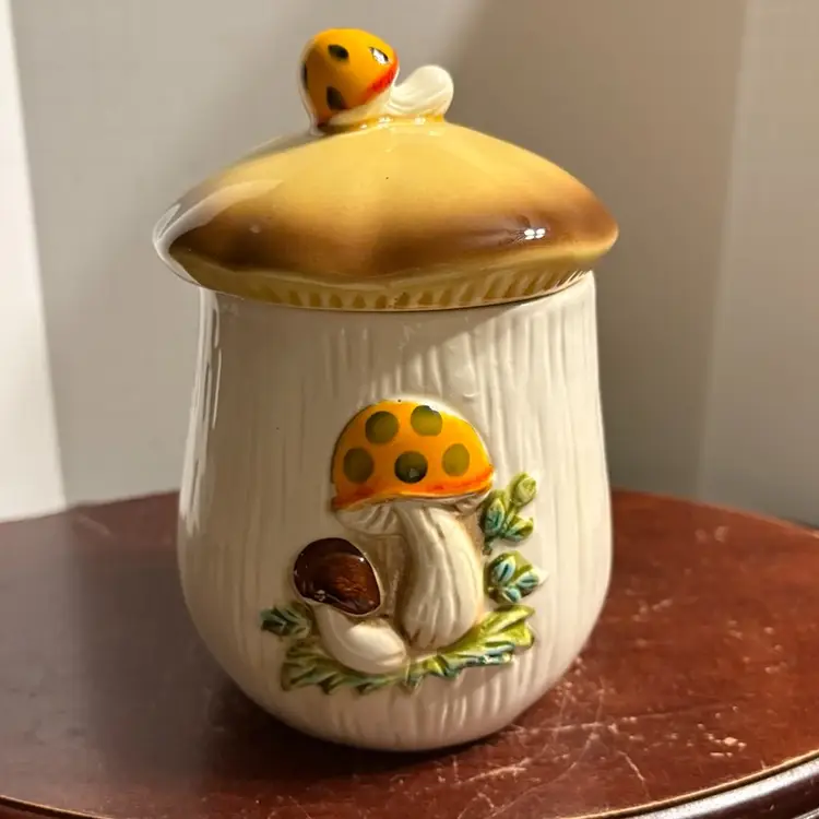 1978 Sears Roebuck Merry Mushroom 6” Canister With Lid