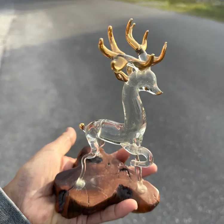 Glass Deer On Burlwood