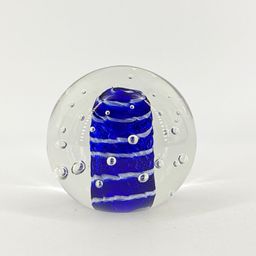Cobalt Blue Kalina Poland 3" Glass Paperweight Handmade Striped
