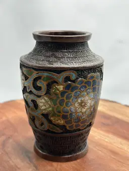 Antique Qing Champleve Cloisonné Vase Florals Bronze Brass Exquisite