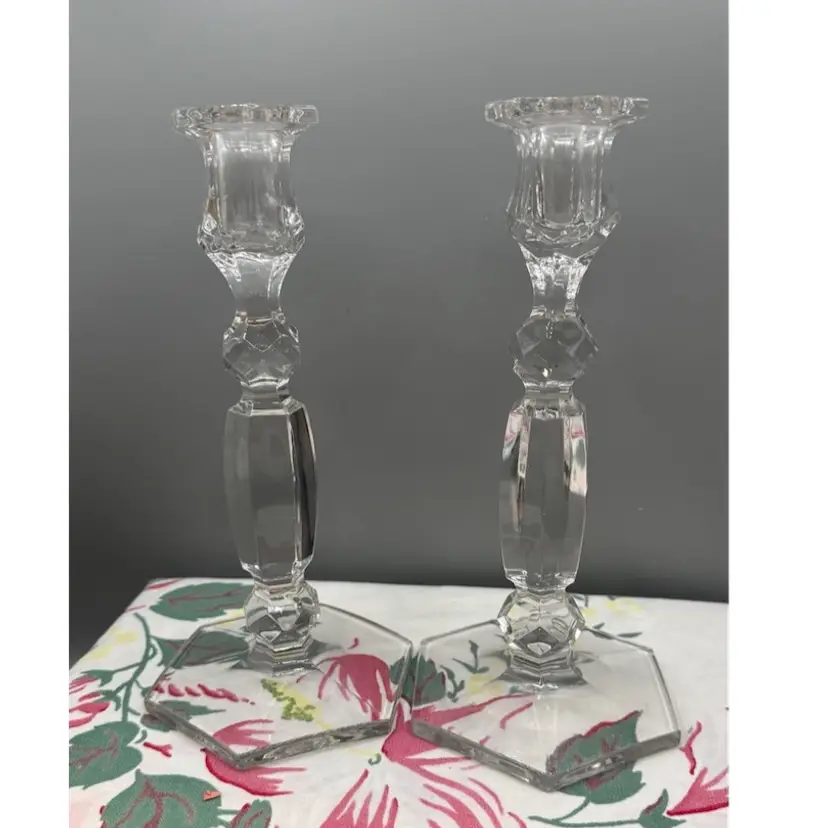 Glowy Antique Heisey Georgian #1  Crystal 9" Candlesticks Pair