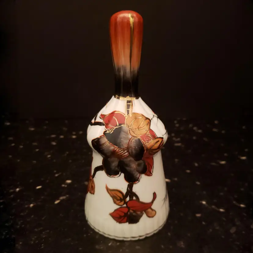 Temptation Porcelain Bell Hand Painted Fall Foliage Oriental Florals Vintage