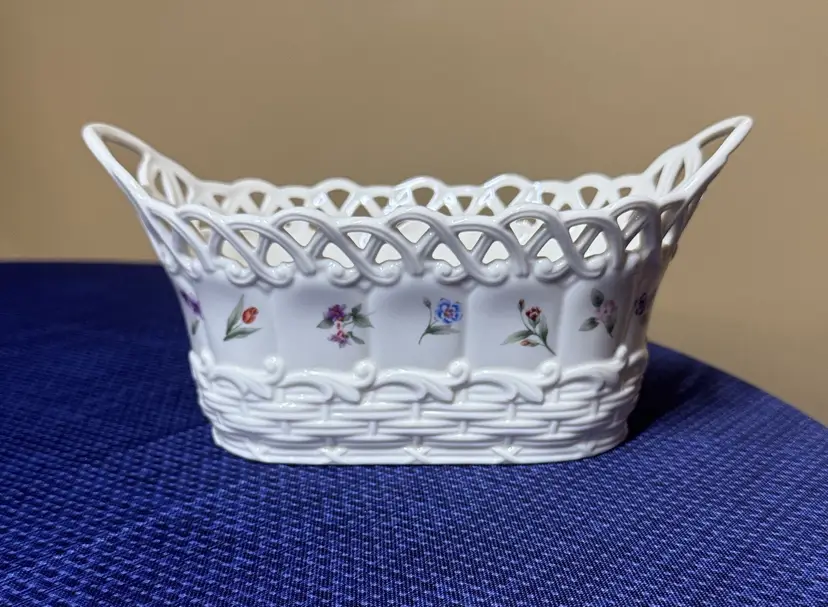 Lenox Posy Basket with Floral Design 9.5” by 5” by 4.5”