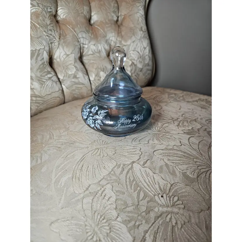 Vintage 25th Anniversary Glass Candy Dish with Lid