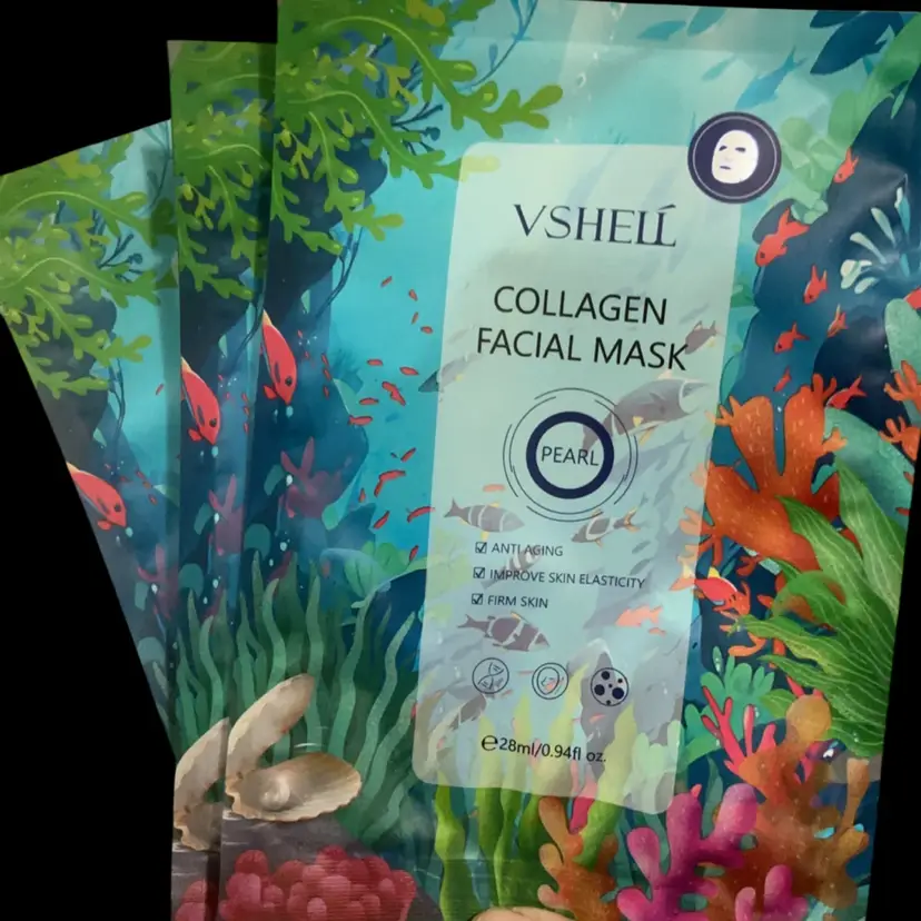 3 Sheet Packets- V- Shell Collagen  Sheet Facial Mask. Formulated For Anti- Aging, Improve Skin Elasticity, Firm Skin.