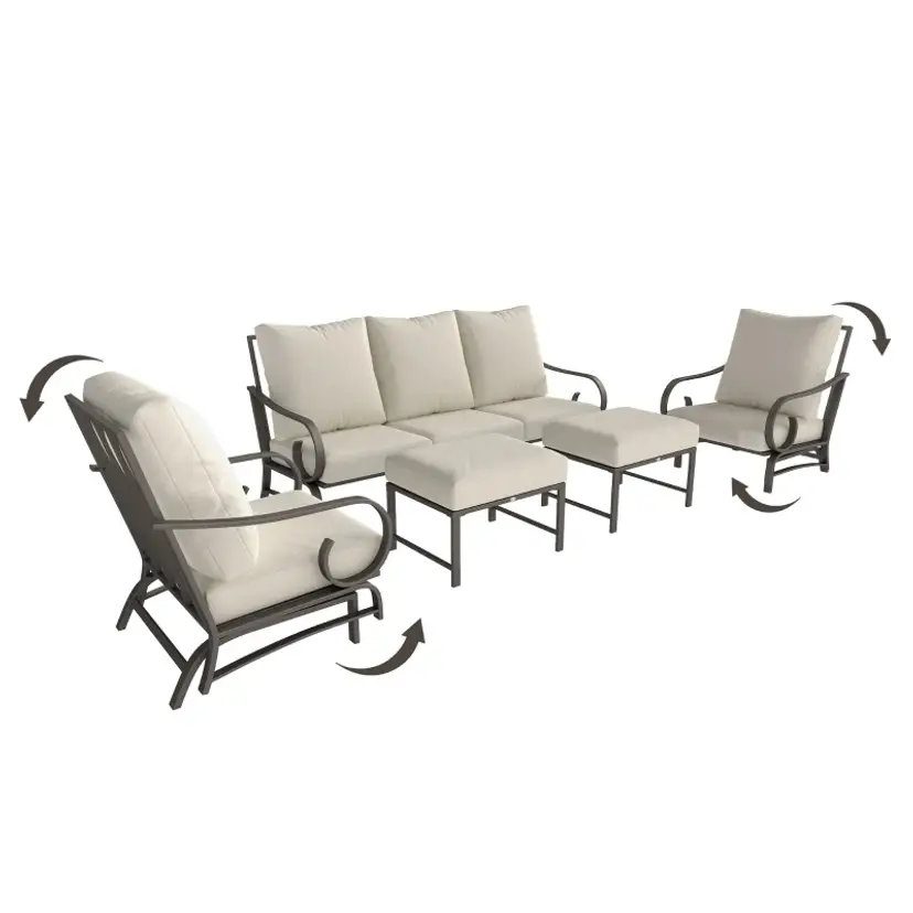 5 Piece Backyard Patio Furniture Set, Outdoor Furniture Set With 2 Rocking Chairs, 3-Seat Sofa, And 2 Ottomans, Beige
