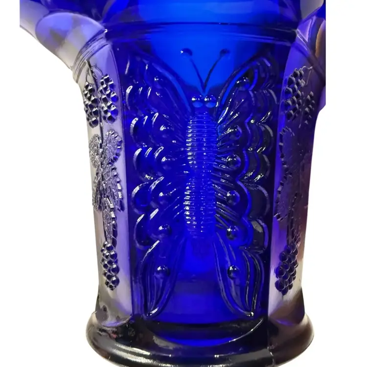 Fenton Basket Butterflies and Berries Cobalt Blue 7.25” T Fenton Logo 2008