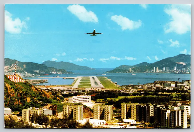 Postcard Plane Landing  View from Lung Tseung Road Hong Kong China - 9986