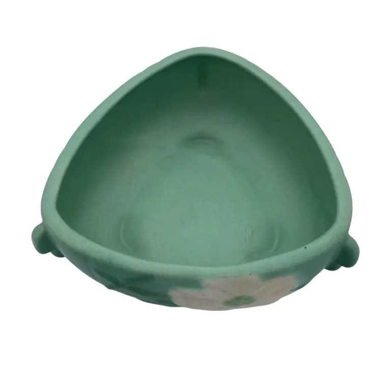 Weller Wild Rose 1930s Vintage Art Pottery Green Triangular Ceramic Bowl/Planter