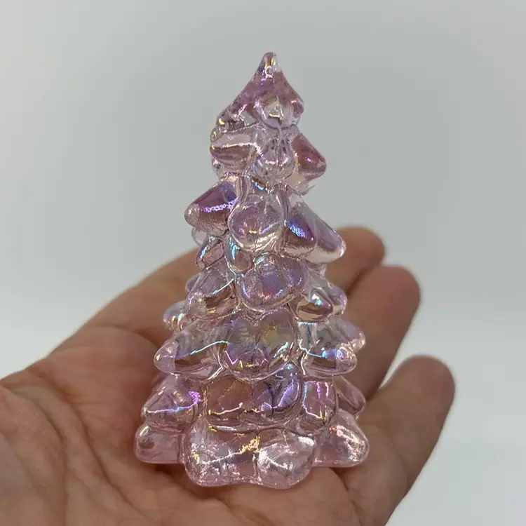 Mini Glass 🎄 Tree-o: Iridescent Rosaline, Eggplant, Sugar Plum 2.75” ~ Mosser Glass