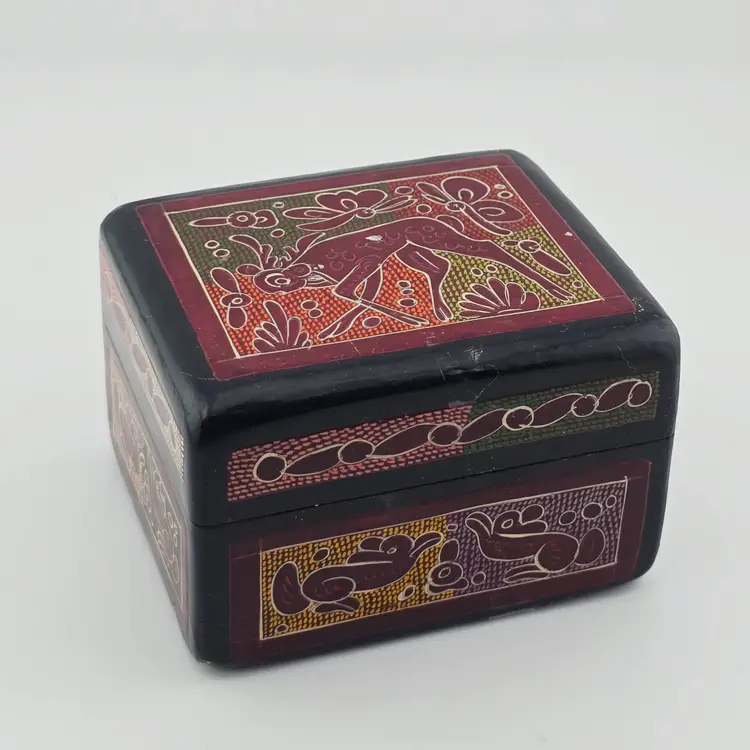 Mexico Folk Art Animal Wooden Trinket Box