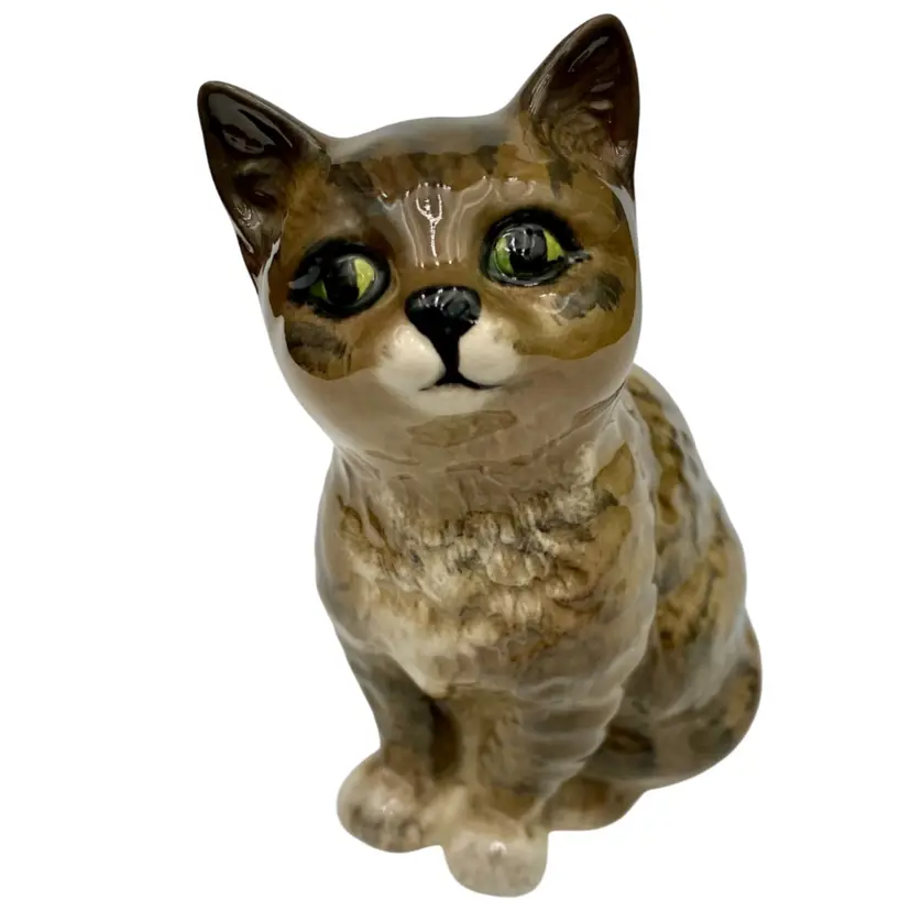 Beswick Porcelain (England) Kitty Cat, Brown Tabby, Green Eyes, Sitting, #1886