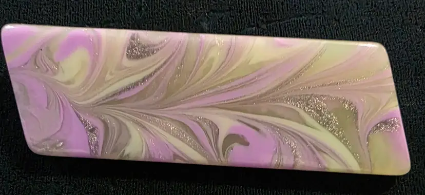 Resin Marbleized Pink and Gold Bar Brooch Made in Italy