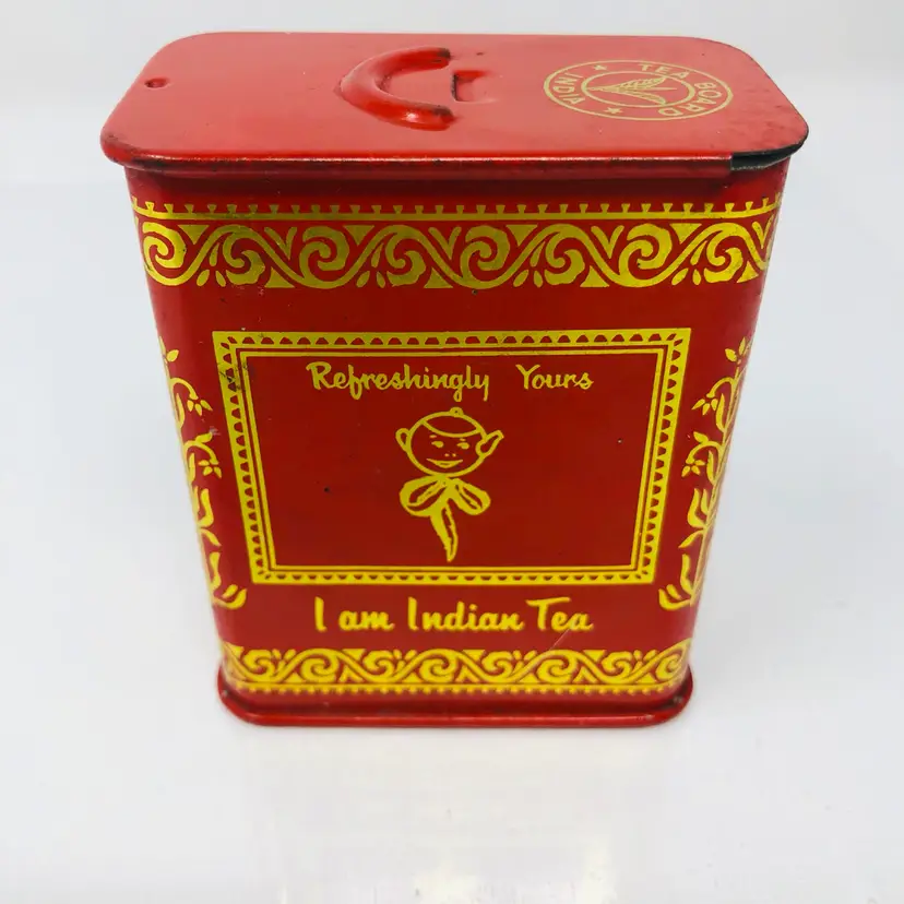 India Tea Board Red and Gold Slide Top Tea Tin