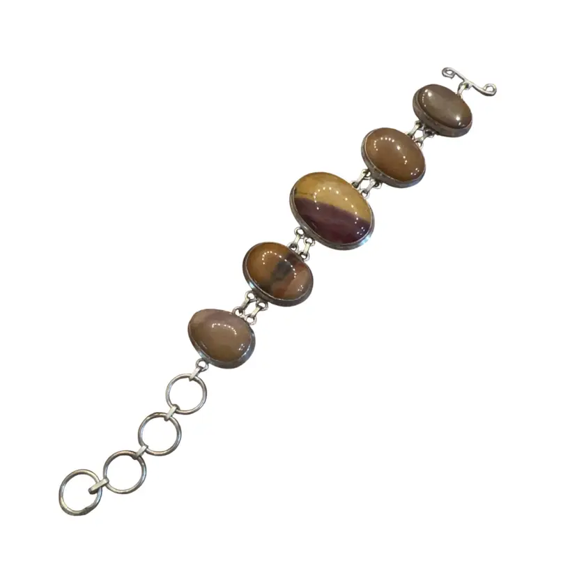 Sterling Silver Graduated Jasper Bracelet Adjustable 8”