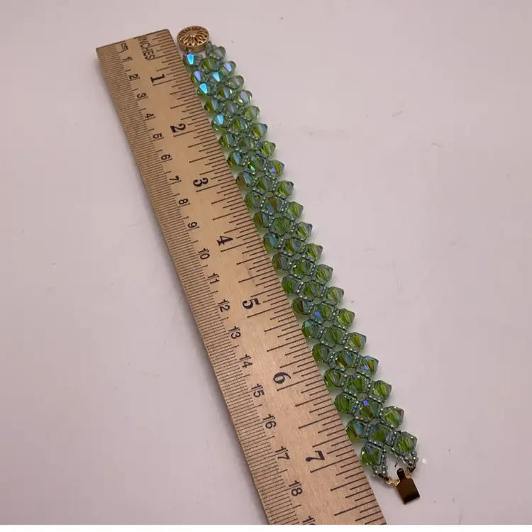 Green Swarovski Crystal Bracelet with Gold Filled Filagree Box Clasp Artisan Made 7.5”