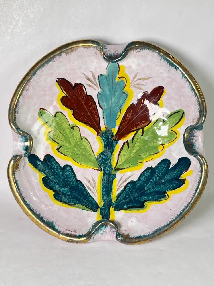 Vintage Scalloped Hand Painted Italian Pottery Floral Candy Dish Ash Tray