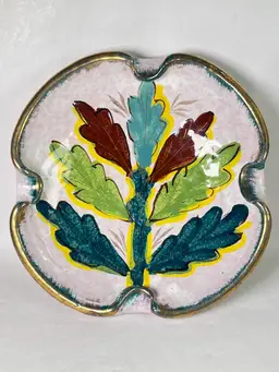 Vintage Scalloped Hand Painted Italian Pottery Floral Candy Dish Ash Tray