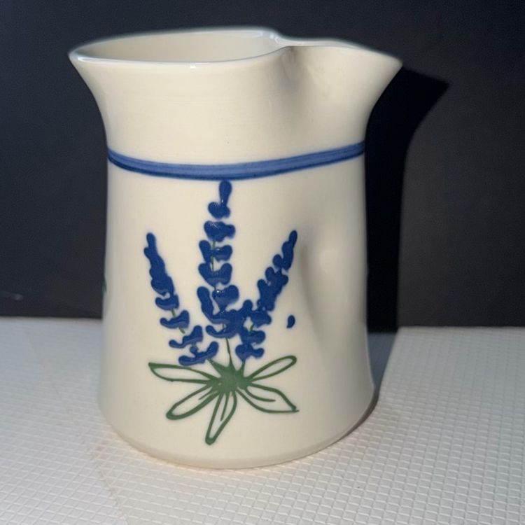 Ceramic pitcher For Creamer with a hand-painted bluebonnet design