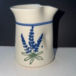 Ceramic pitcher For Creamer with a hand-painted bluebonnet design
