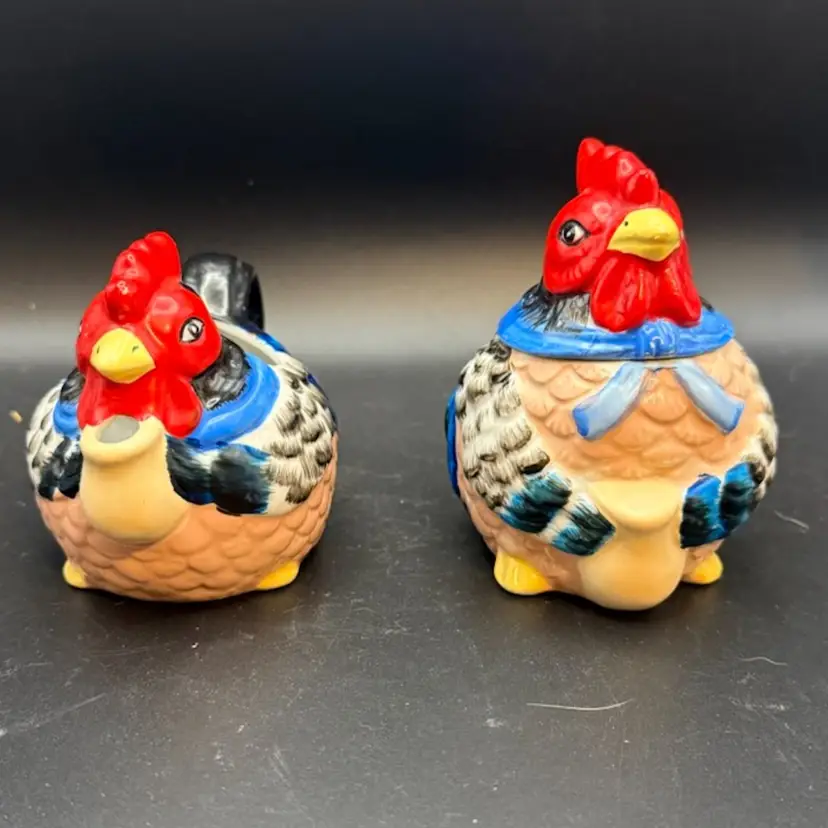 Vintage Ceramic Farmhouse Rooster Sugar Creamer Set