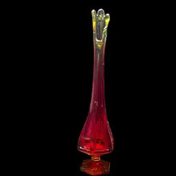 07. Large Viking Swung Glass Red Amberia w/Cadmium Orange 11” Tall UV Glow