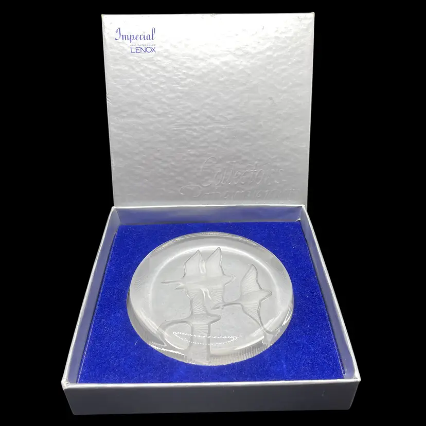 Vintage Paperweight Lenox Imperial Hand Crafted Glass Geese In Flight