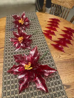 Vintage MCM  Acrylic Lucite Christmas Poinsettia Flower  Decoration Set Of 3