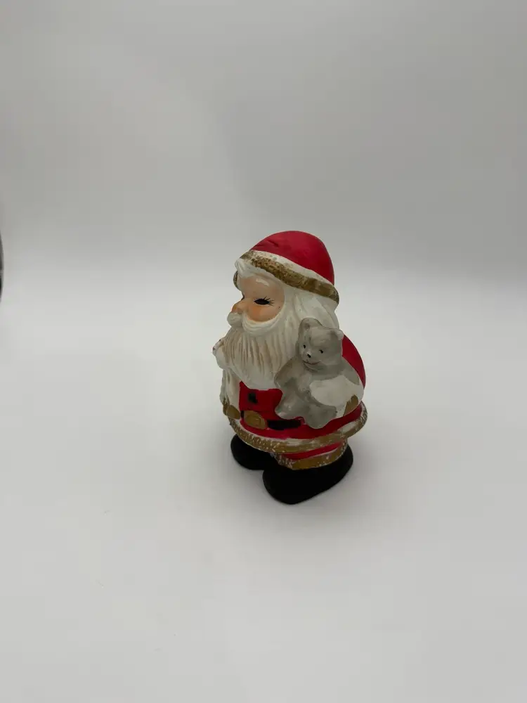 Christmas Santa Claus Coin Bank Figure Vtg. Retro Hand painted Ceramic 1980’s