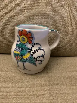Italian Hand Painted Chicken Mug 4 1/2 X 3 1/4 X 3 7/8 Inches