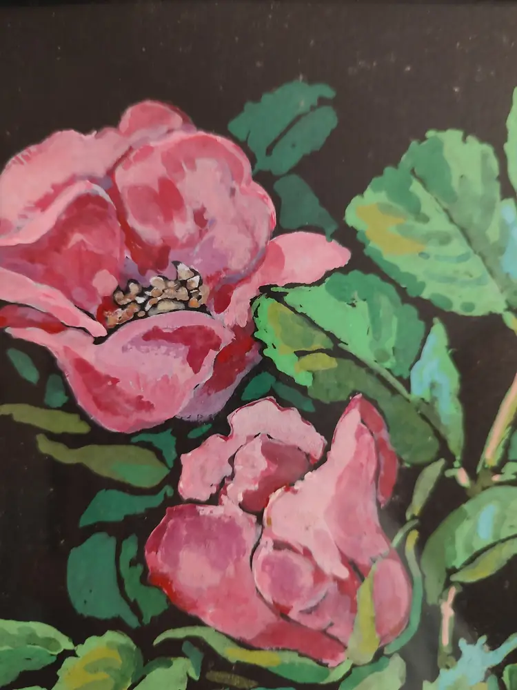 Inga-Lill Gouache  Ruosa Rose Painting Signed