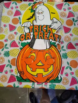 1990's Vintage Ghost Pumpkin Trick or Treat Halloween Sign Yard Art Party Decor