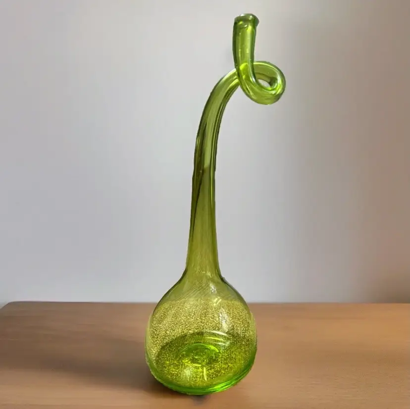 Vintage Green Hand Blown Twisted Loop Bottle Home Decor