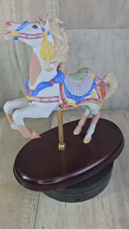 1991 Lenox Carousel Horse Rearing Figurine w Wood Base Brass Pole