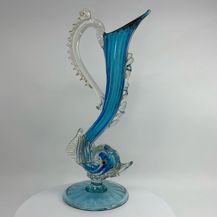 Murano Arte Vetraria Muranese AVeM Art Glass Dolphin Ewer 12” Read