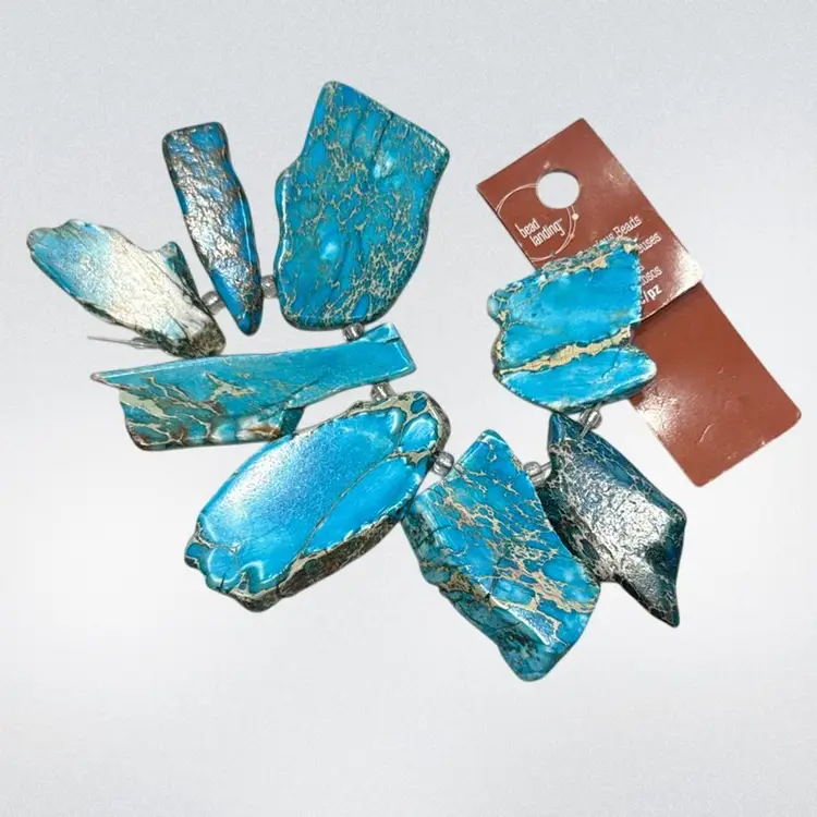 8pc. Blue Dyed Imperial Jasper Stones For Jewelry Making Handmade Projects