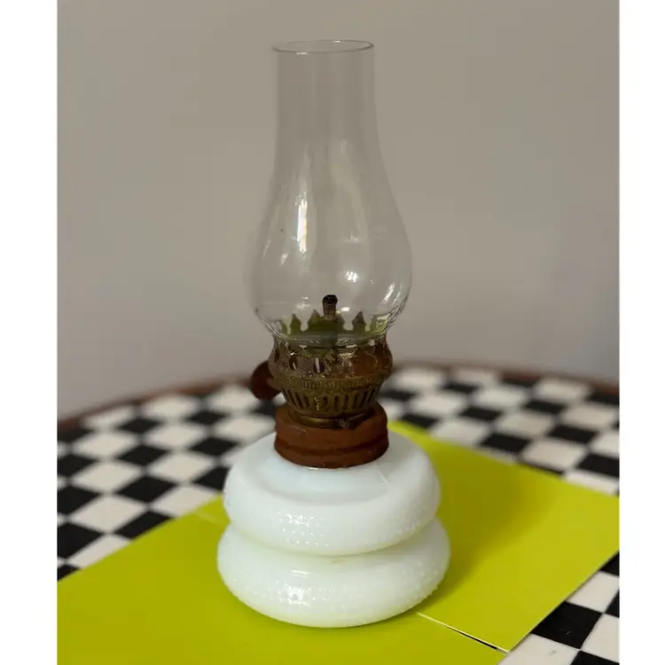 Vintage Miniature Milk Glass Oil Lamp