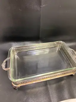 Vintage Pyrex 2 Qt Casserole with Heavy Silverplate Stand