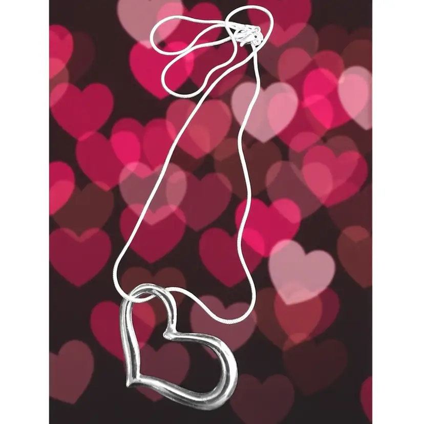 Vintage Silver Tone Open Heart Pendant 1.5”x 1” on a New Silver Tone Snake Chain Necklace 18”