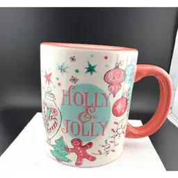 Christmas Holiday Coffee Mug That Says Holly & Jolly 4.25” Tall x 5.5” at The Handle