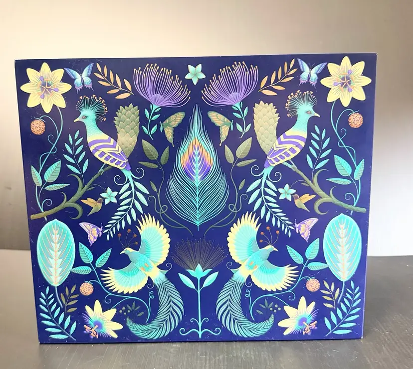 Marks & Spencer Birds of Paradise Decorative Storage Box Tin Navy & Gold 11”