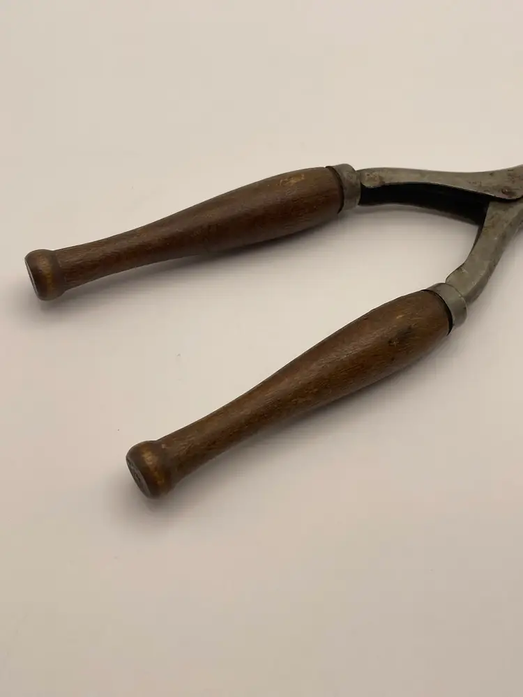 Antique Curling Iron Tool Hair Mustache Pincurls 1/2” Metal Barrel, Wood Handle