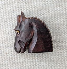 Primitive Carved Wooden Horse Brooch