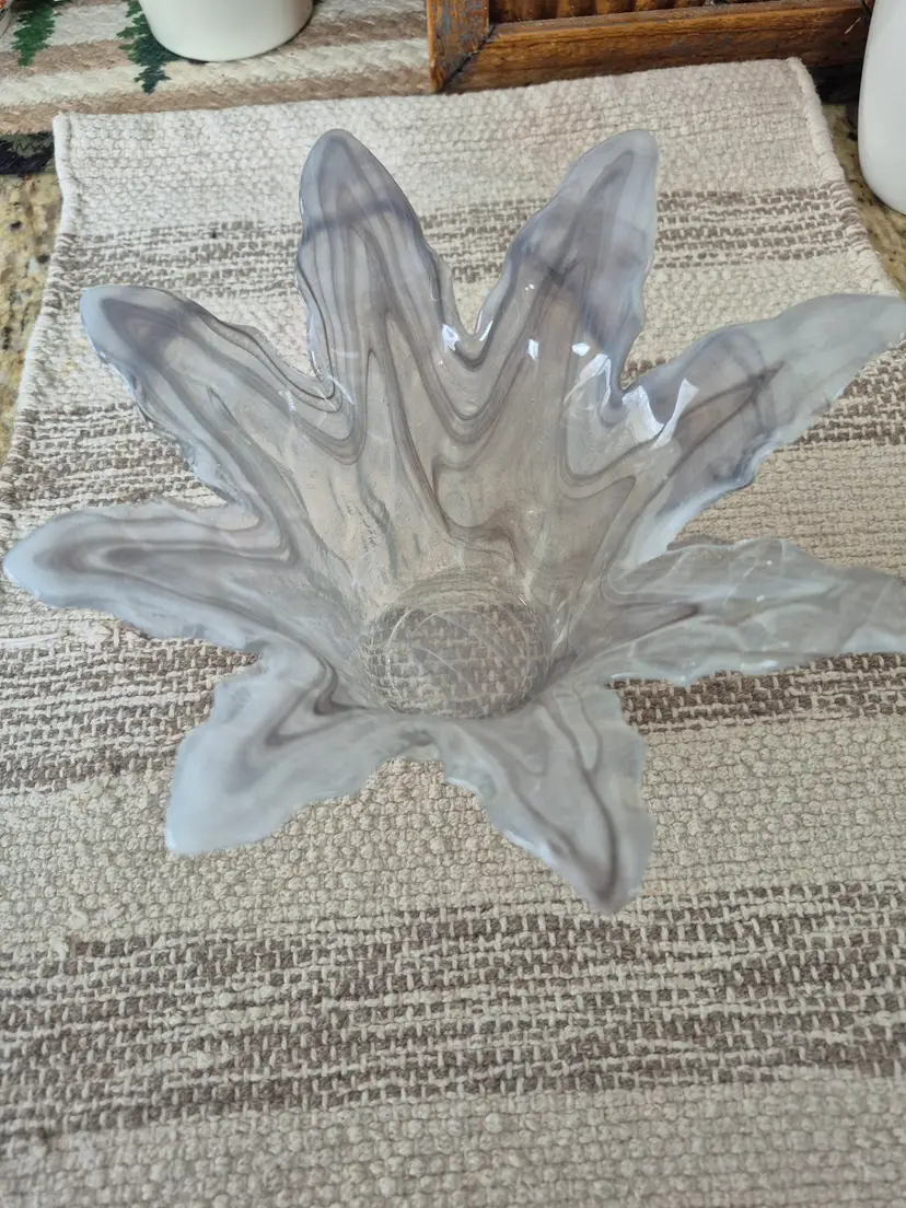 Grey and white swirl art glass candle holder