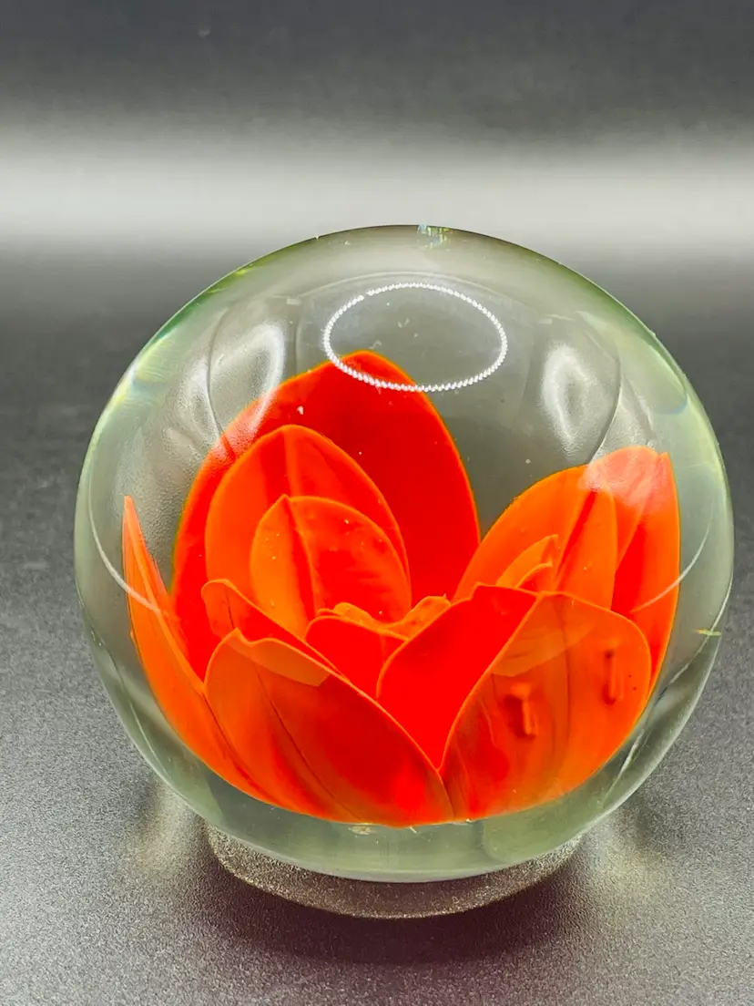 Vintage, Handblown, Orange Rose Paperweight