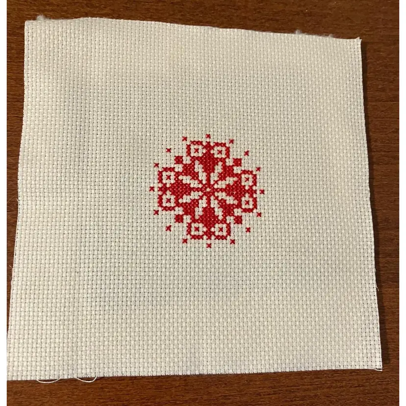#01 - Handmade Cross Stitch Red Snowflake