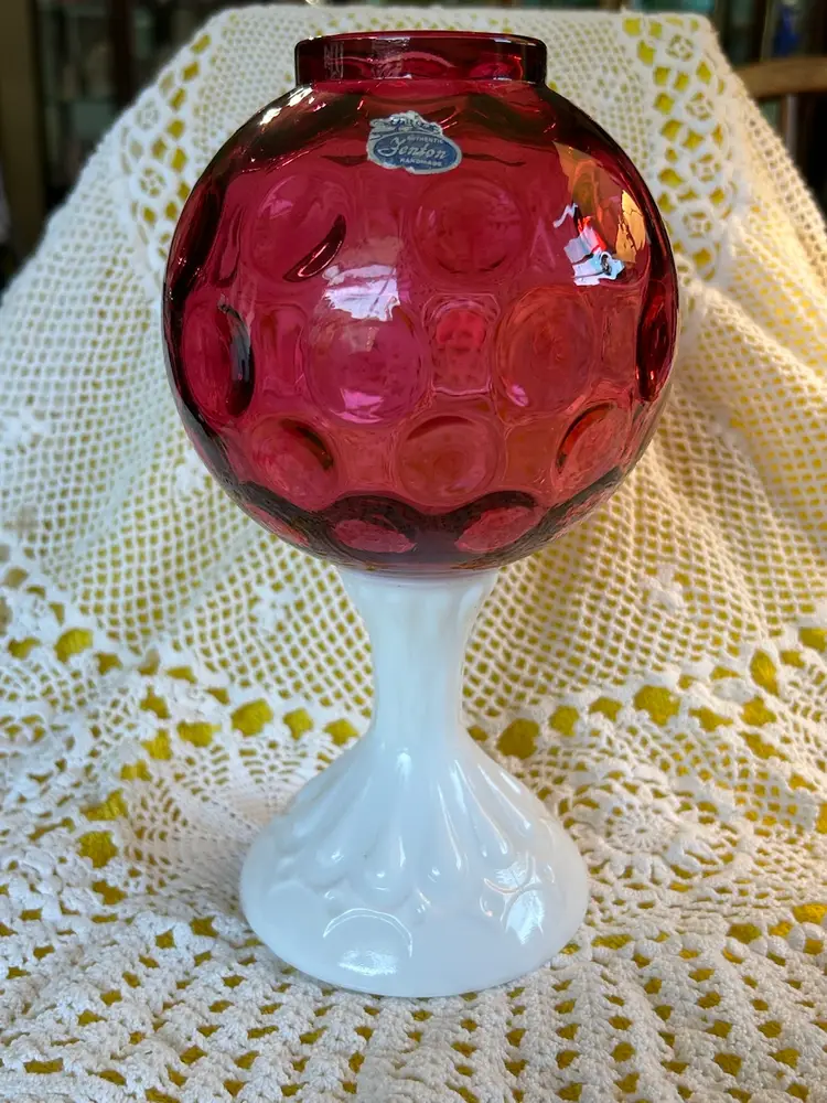 Fenton Cranberry Dot And Milk Glass  Ivy Ball