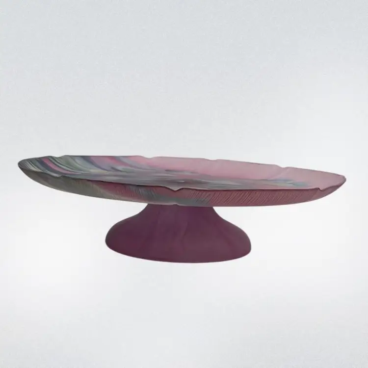 Rueven Nouveau Purple Pink Art Glass Cake Stand | 12.5” *read