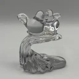 50% off was $14 Clear Glass Love Birds On Wave Perch Yellow Discoloration