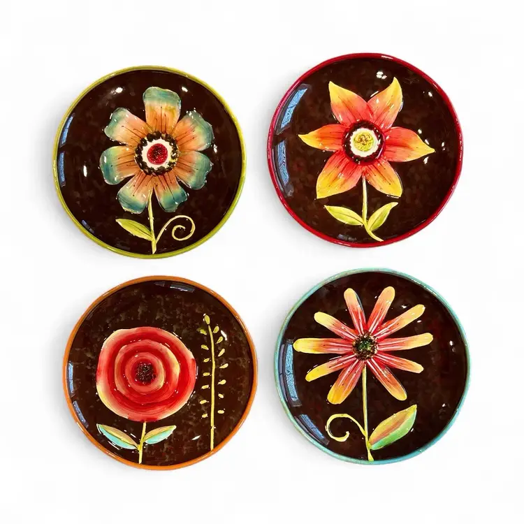 Set Of 4 Cypress Porcelain Hand Painted Flower Serving Plate Round